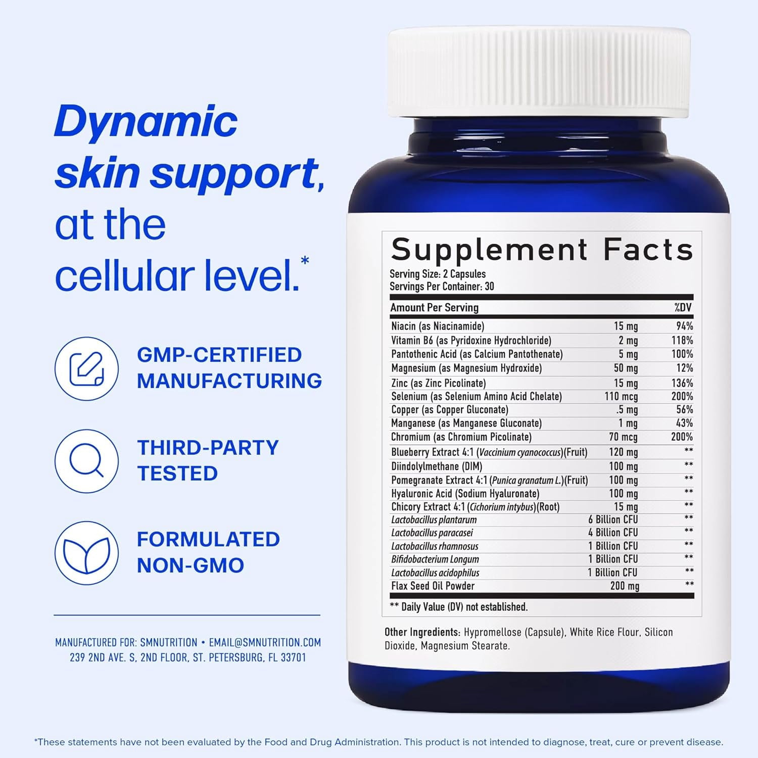 Clear Skin Supplement with Zinc, DIM & Probiotics, 3-in-1 Formula with Hyaluronic Acid, Niacinamide & Vitamins, Dietary Supplement, 120 Capsules