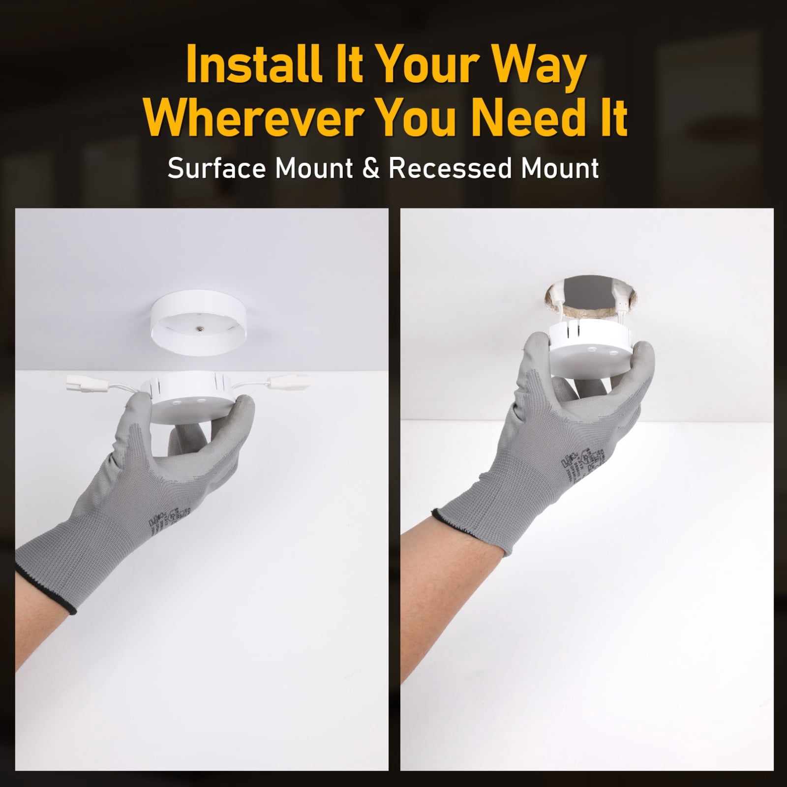 6 Pack 5W 5CCT LED Puck Lights, Surface or Recessed Mount, 120V Dimmable Linkable Under Cabinet Lighting, Plug-in Powered