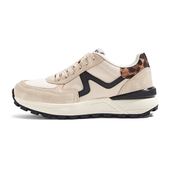 LUCKY STEP Womens Retro Chunky Sneakers Fashion Color Blocked Casual Shoes,Beige