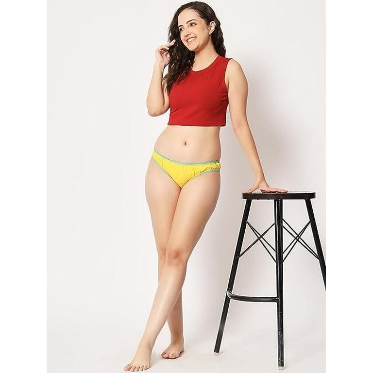 ANA Women's Organic Cotton Underwear Women's 3pc Pack Bikini Panties -  Colour : Coral/ Yellow /Cream 