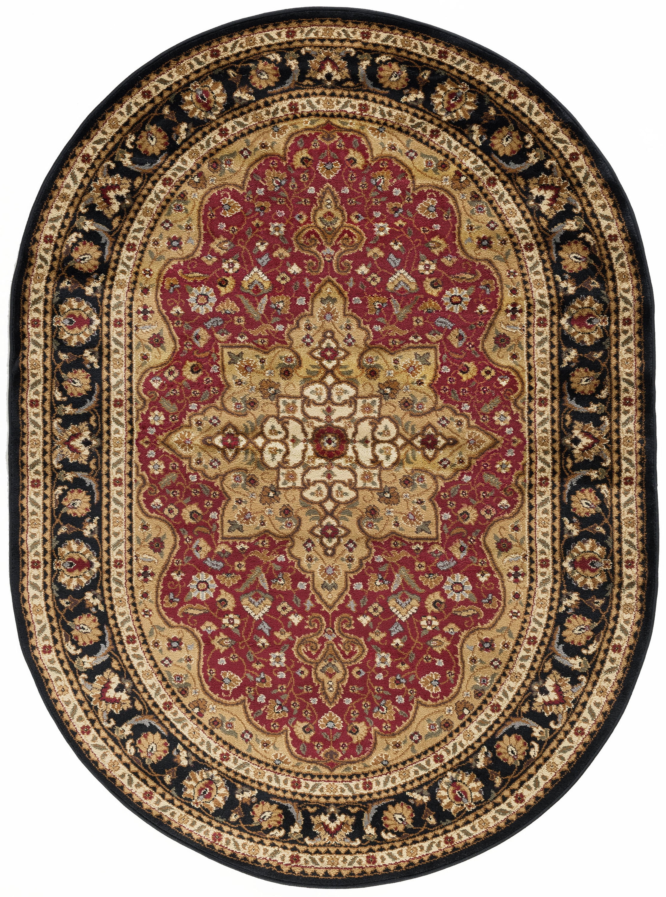Traditional Area Rug (6'7'' x 9'6'' Oval) Oriental Red, Black Living Room Easy to Clean
