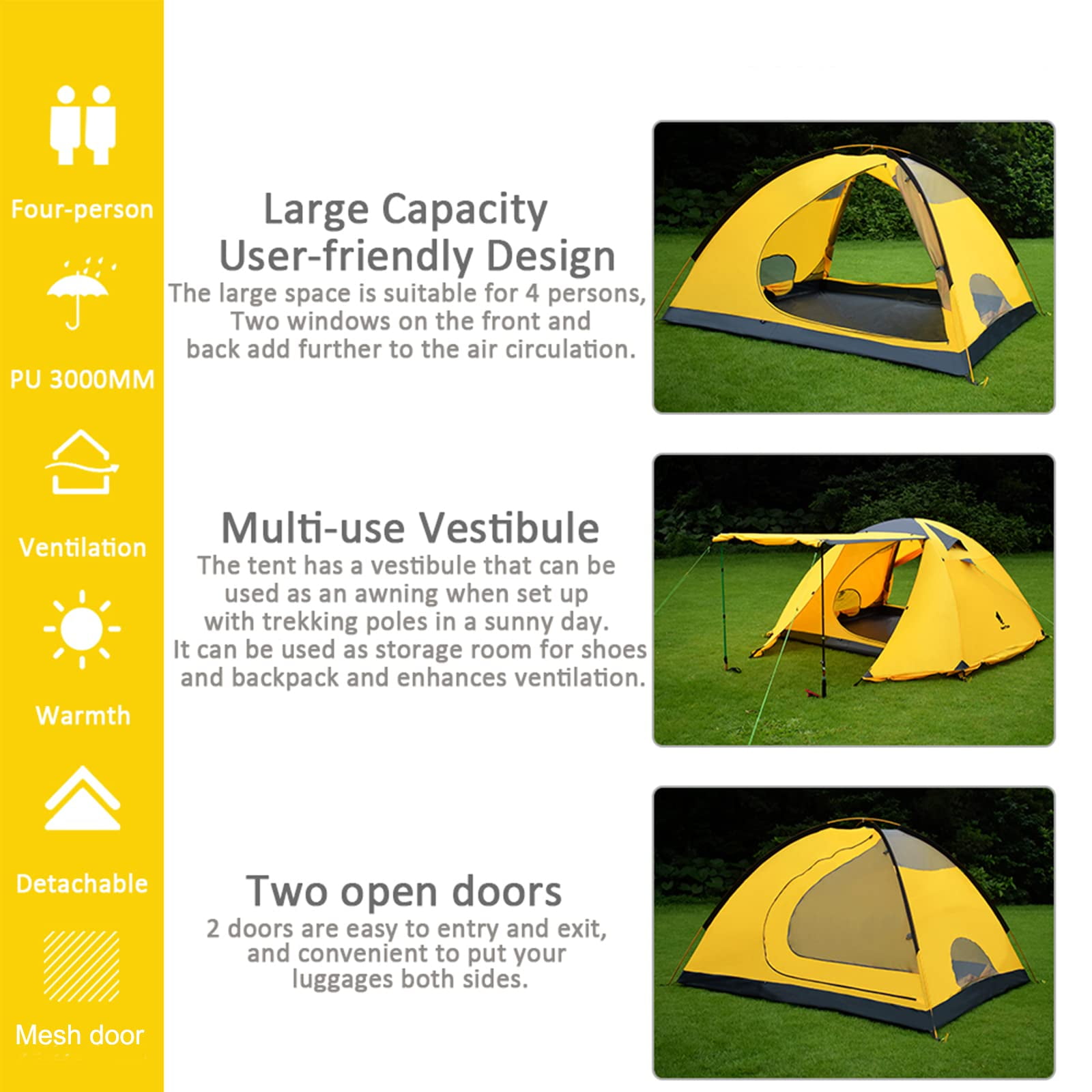 GEERTOP 4 Person 4 Season Tent for Camping Waterproof Double Layer Easy Set Up Family Tent for Camping Hiking Backpacking Outdoor Travel