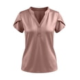 thumbnail image 4 of CYMMPU Women's Summer Solid Color Satin Button V Neck Top, Casual Short Sleeve Lightweight Elegant Blouse for Women Pink M, 4 of 6
