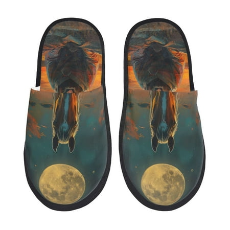 

Tideii Sunset Prairie Meditating Horse for Home Indoor Cotton Slippers Autumn and Winter EVA Plush Slippers Household Supplies Unisex-Large