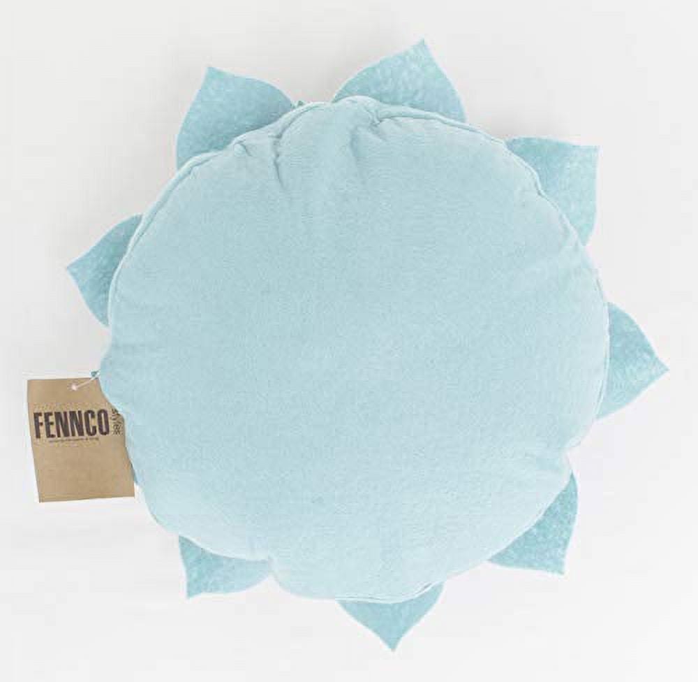 Fennco Styles Handmade 3D Heart-Shaped Petals Flower Decorative Throw Pillow Cover 16 Inch Round - Aqua Floral Pillow Case for Couch, Home Décor, Bedroom Décor and Holiday, Housewarming Gift