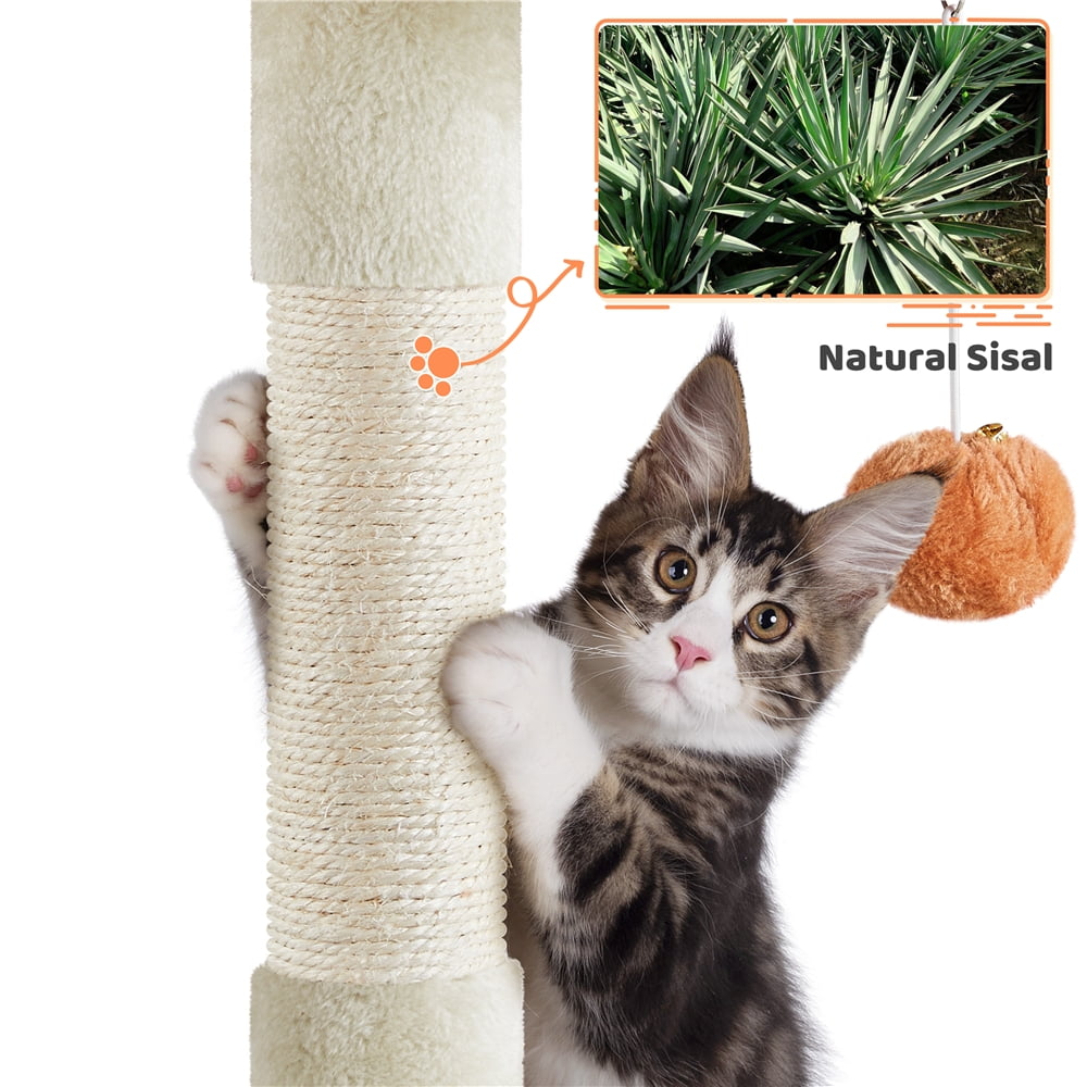 Yaheetech 58'' H Cat Tree Paw-Shaped Play Tower with Platform, Condo, Scratching Posts, Beige