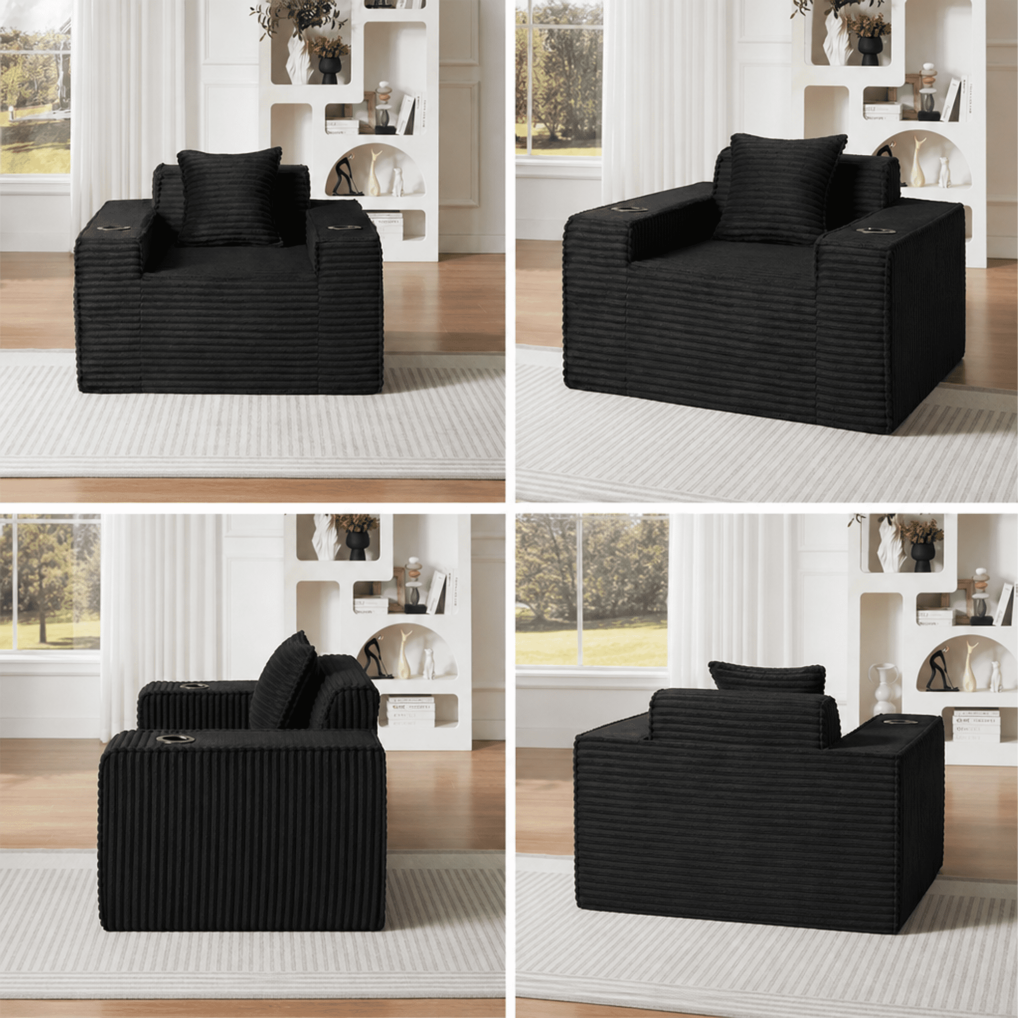 1‑Seater Boneless Cloud Sofa, Corduroy Compressed Single Couch No Assembly Needed, Modern Sponge & Pocket Spring Sofa for Living Room Apartment Office