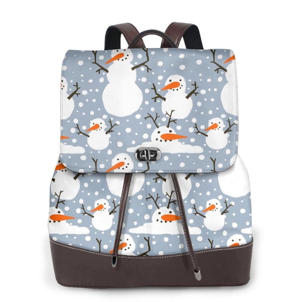 Balery Happy Snowmen Snowfall Mochila de Cuero para Mujeres, Gran Capacidad, Bolsa de Viaje Multifuncional, Mochila de Cuero y Bolsa de Hombro para Mujeres