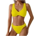 thumbnail image 3 of SROBPTY Women's Solid Color 2 Piece Bikini Swimsuit Set with Padded Yellow,L, 3 of 5