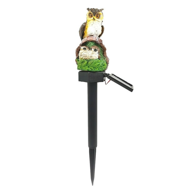 KAKOWELY Luces LED solares de resina con forma de búho y estaca para jardín y césped.