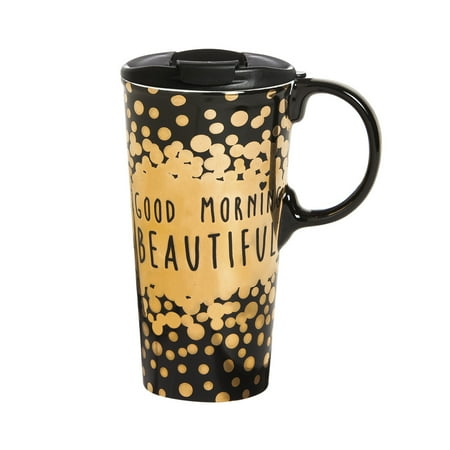 Cypress Home Good Morning Beautiful Ceramic Travel Coffee Mug, 17