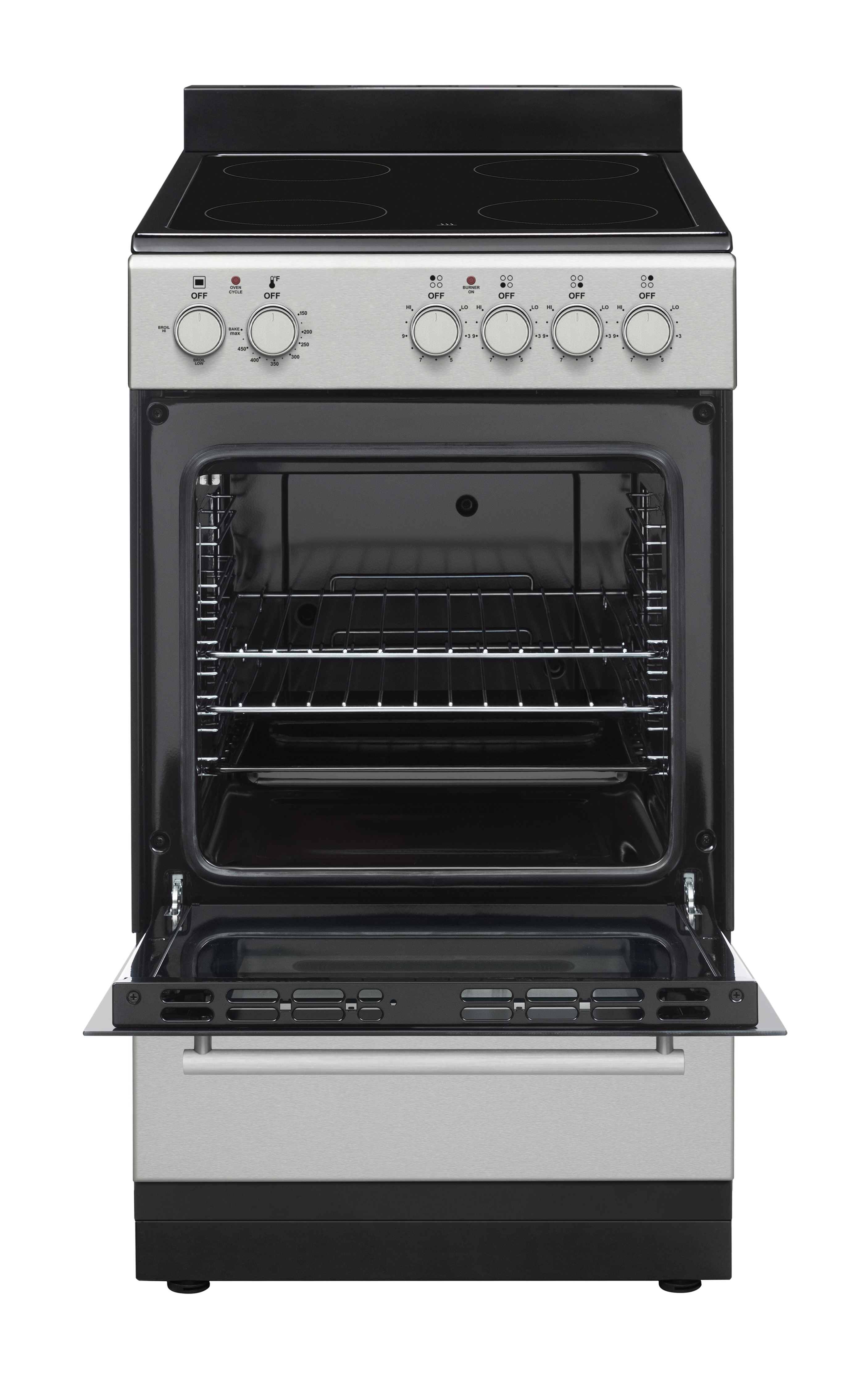 Hamilton Beach 20" Electric Range, Vitroceramic Top, With Shallow Tray, Inox