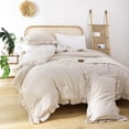 thumbnail image 4 of Juego de edredón JANZAA tamaño queen size beige con volantes, 3 unidades con fundas de almohada, 4 of 9