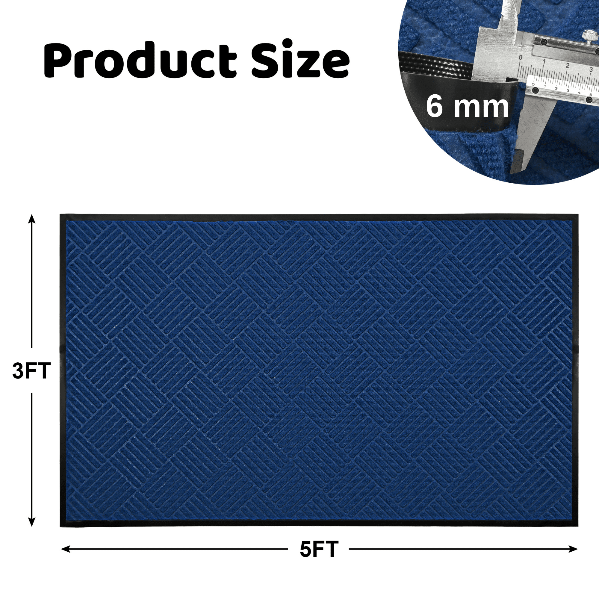 OVYEOFR Entrance Door Mat, 3ft x 5ft Indoor Outdoor Large Doormat with Non-Slip Rubber Backing, Blue