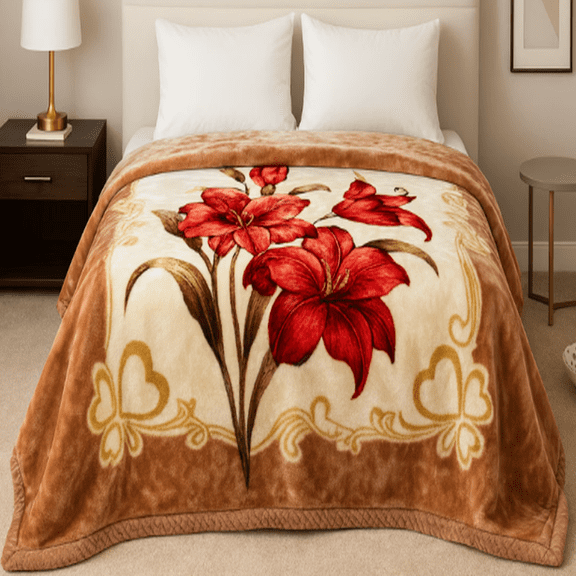 DBOZE Heavyweight Mink Blanket King 85"×95" – Reversible 2-Ply Thick Plush Fleece, Soft Warm Floral Microfiber Bed Blanket