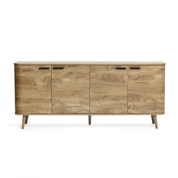 LuxenHome Natural Oak Manufactured Wood 4-Door 71.1-Inch Wide Sideboard Cabinet