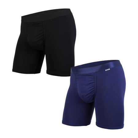 BN3TH Support Pouch Men's Underwear - 2 Pack Boxer Briefs | MyPakage 3D Pouch Tech | Moisture Wicking Fabric (Black Navy,