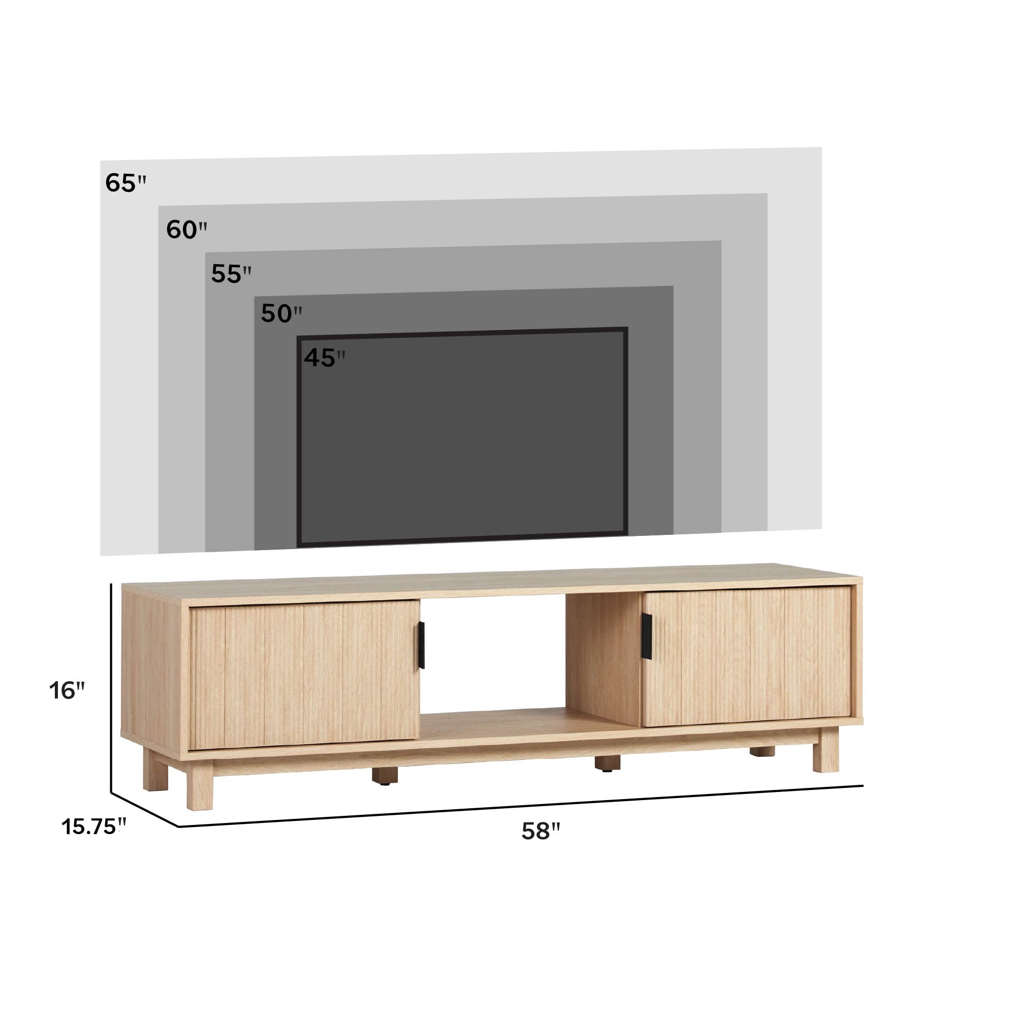 Walker Edison Mid-Century Modern 2-Door Reeded TV Stand for TVs up to 65”, Coastal Oak