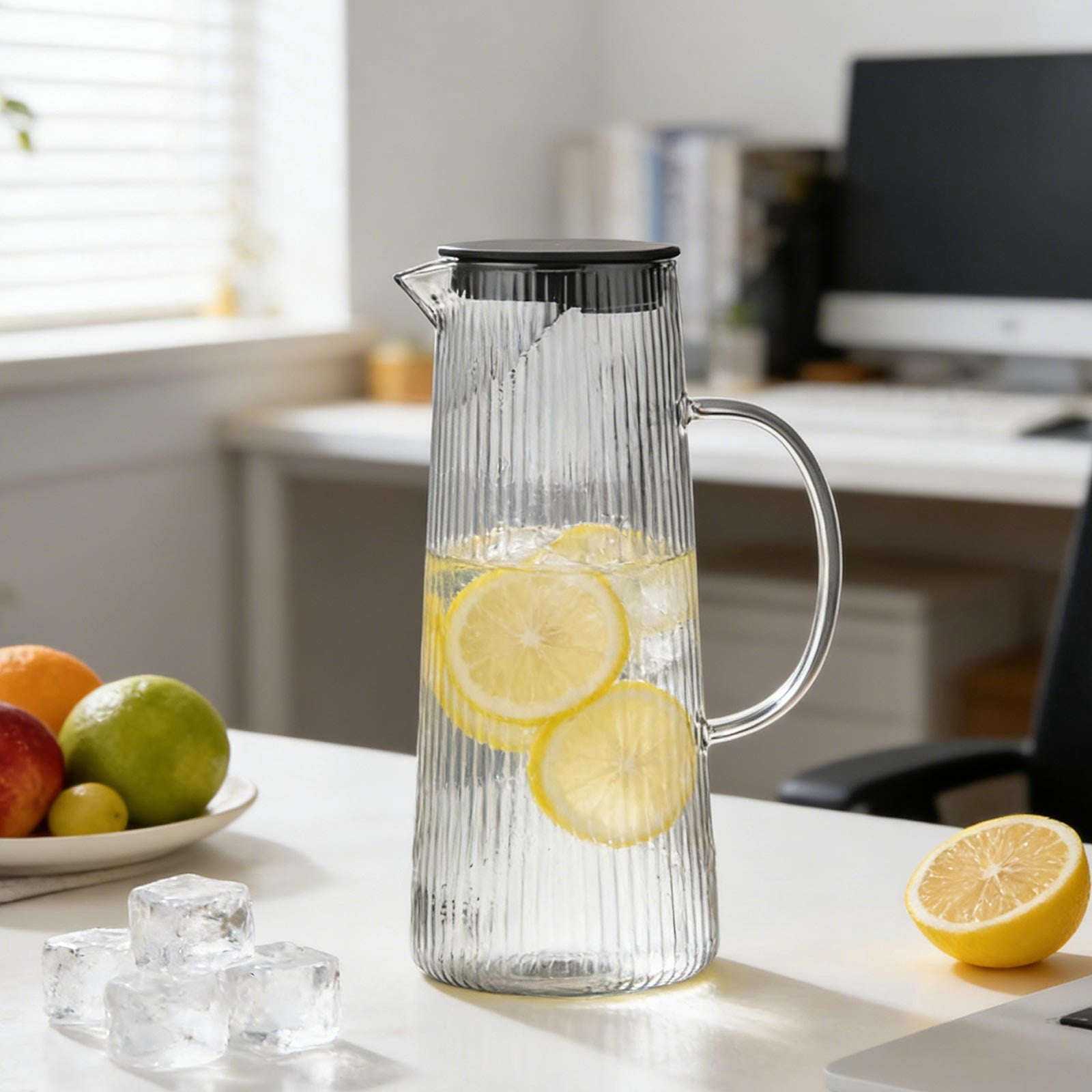 European Style Vertical Striped Glass Water Bottle Exquisite Heat Proof Teapot Large Capacity Clear Glass Jug For Living Room Kitchen Durable Glass For Cold Water Daily Serving
