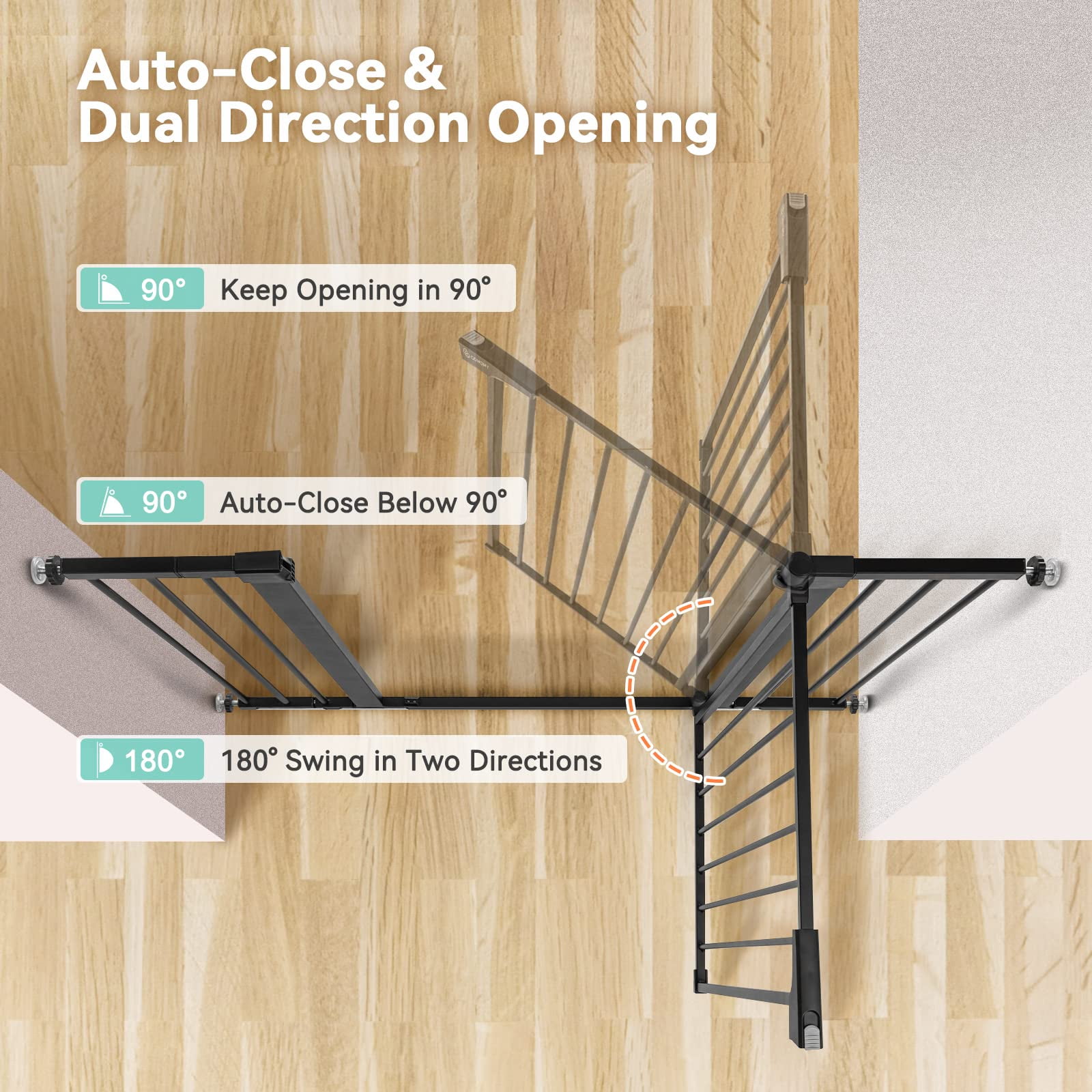 COMOMY 36" Extra Tall Baby Gate for Stairs Doorways, Fits Openings 29.5" to 48.8" Wide, Auto Close Extra Wide Dog Gate for House, Pressure Mounted Easy Walk Through Pet Gate with Door,