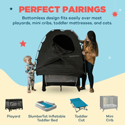 SlumberPod The Original Blackout Sleep Tent Travel Essential for Babies and Toddlers, Mini Crib and Pack N Play Cover, Sleep Pod for Kids with Monitor Pouch and Fan Pouch, Blocks 95% Light, Black