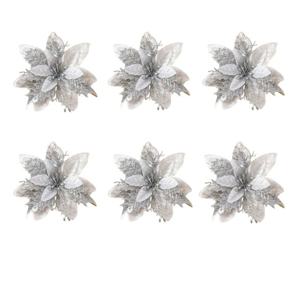 KCEHTA Valentines Day Decorations, 6 Pcs Christmas Poinsettia Flowers, Christmas Tree Flowers with Clips, Artificial Poinsettia Flowers for Christmas Trees, Wreaths, Garlands