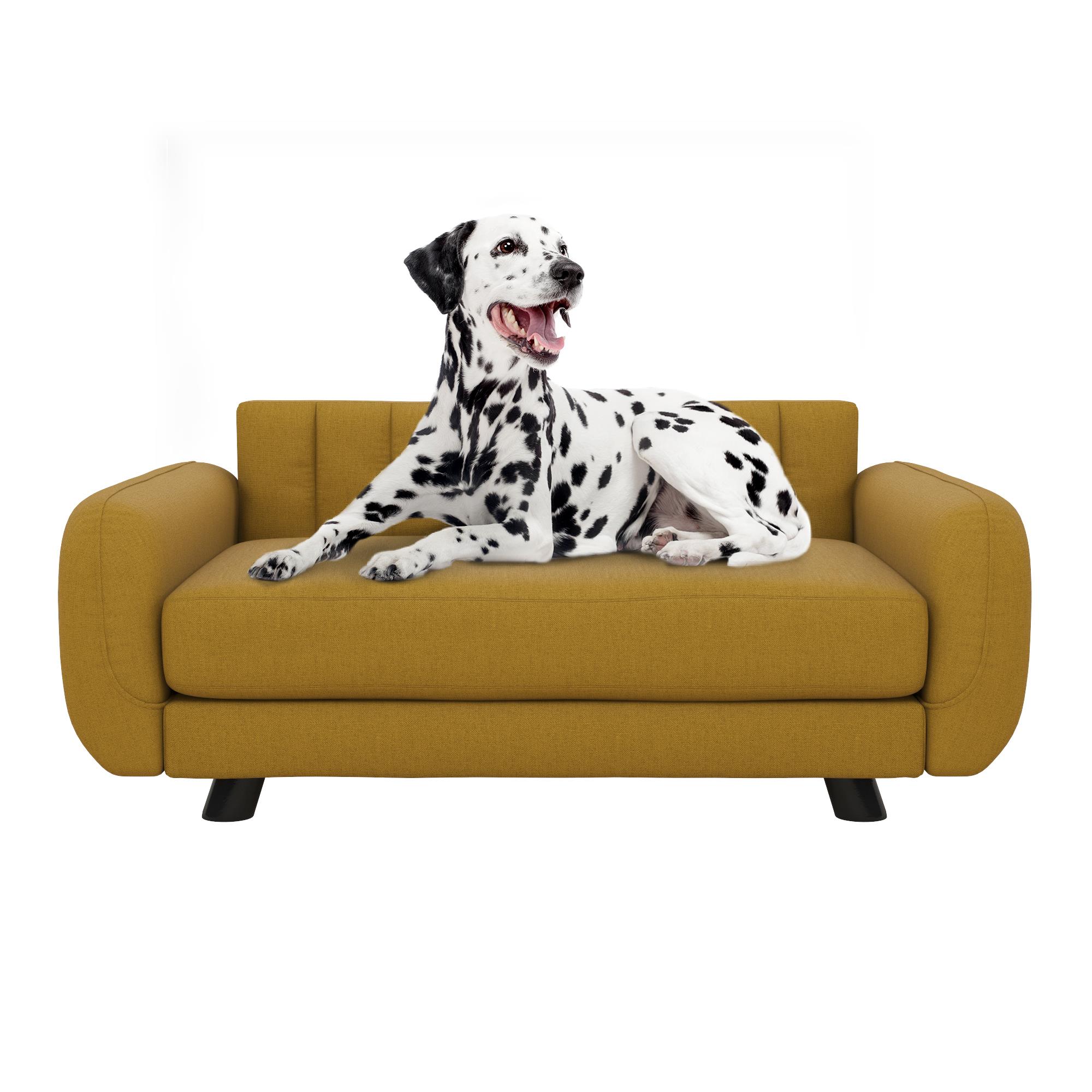 Novogratz Brittany Pet Sofa, Large Pet Bed, Mustard Yellow Linen