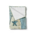thumbnail image 2 of Nautical Soft Flannel Fleece Throw Blanket, Sea Objects on Wooden Backdrop Vintage Boat Starfish Shell Fishing Net Photo, Cozy Plush for Indoor and Outdoor Use, 60" x 80", Blue White, by Ambesonne, 2 of 5