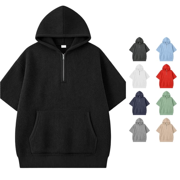 WERYOUNG Boys Zip Up Hoodies Casual Short Sleeve Solid Color Waffle Knit Hooded Sweatshirts Pocket Hoodie For Boys Stylish Tops 3-4 Years