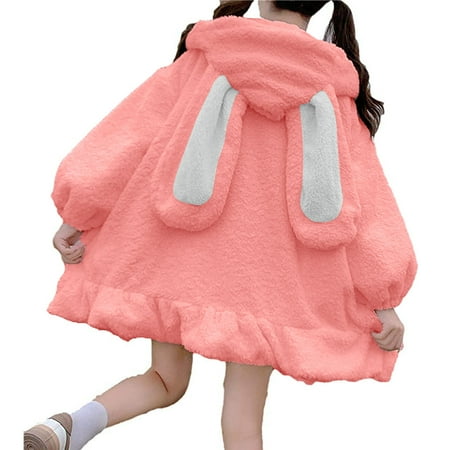 

Fsqjgq Womens Fall Coats and Jackets Women s Casual Coats Jacket Fashion Solid Color Coat Loose Bunny Long Sleeves Hoodie Crop Coat Cute Warm Winter Coat Maternity Light Jacket Polyester Hot Pink M