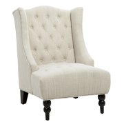 Great Deal Furniture Clarice Tall Wingback Tufted Fabric Accent Chair, Vintage Club Seat for Living Room (Light Beige) 33.75D x 27.5W x 38.5H in