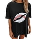 thumbnail image 2 of Tops de manga corta de ocio para mujer, estampado de labios, divertido estampado de béisbol, cuello redondo OAVQHLG3B Store  lin121212, 2 of 5