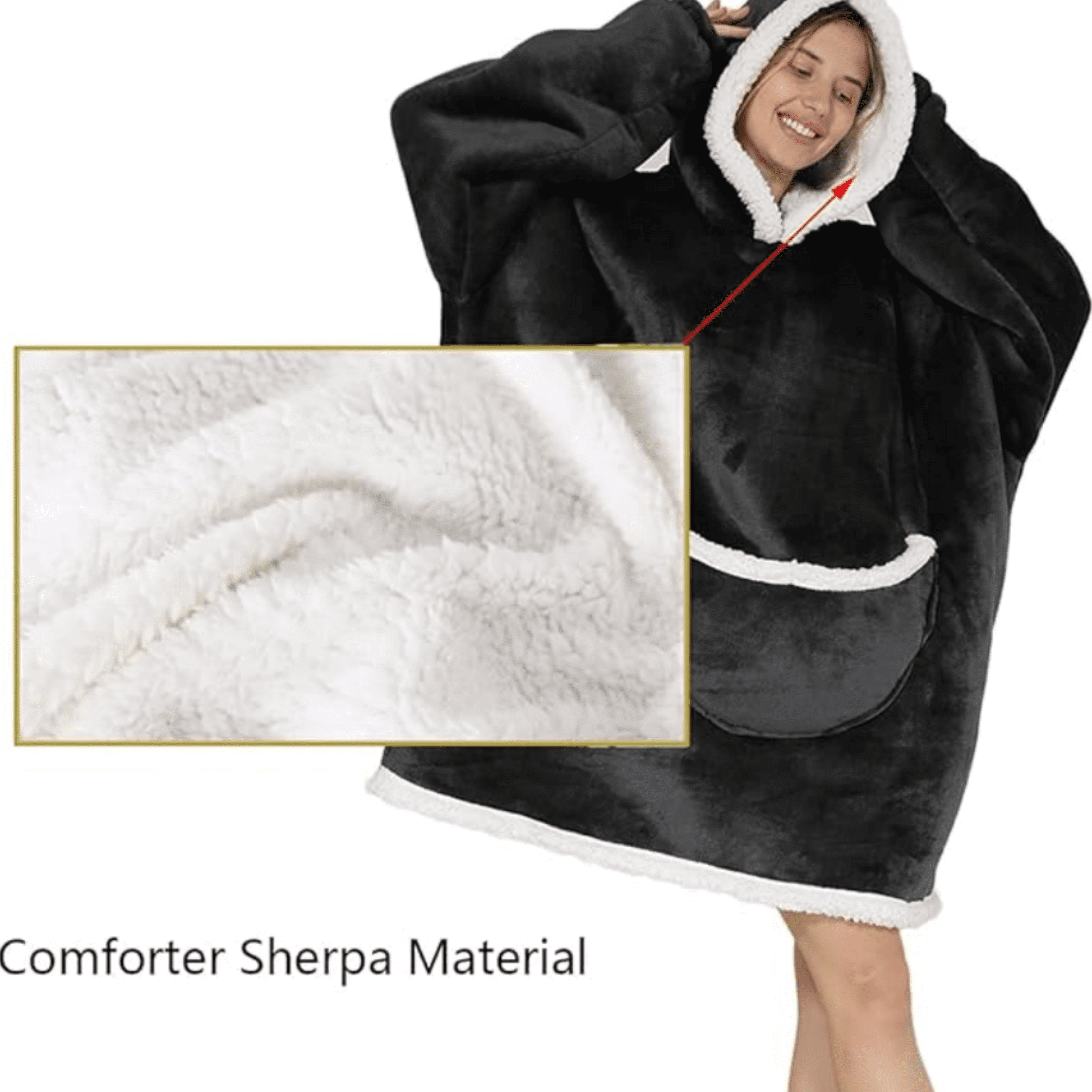 Oversized Blanket Hoodie Sherpa Fleece Wearable Blanket for Unisex Adult Hooded Sweatshirt