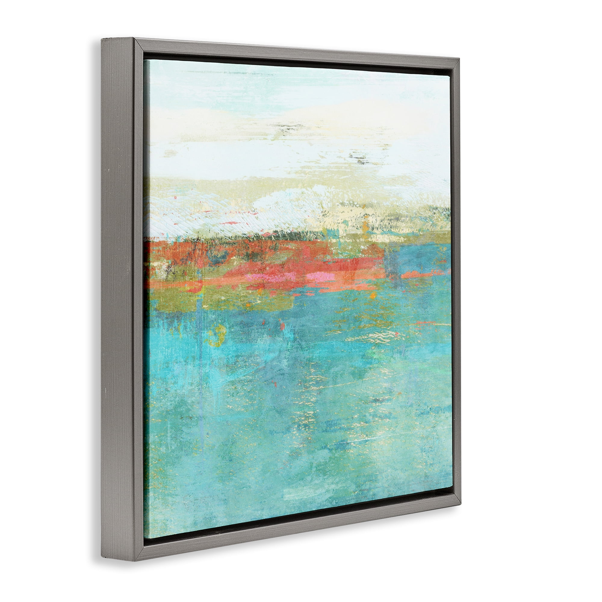 Stupell Industries Ocean Hues Abstraction Abstract Painting Gray Floater Framed Canvas Art Print Wall Art, 25 x 25