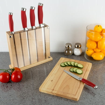 7pc Stainless Knife Set with Wood Block and Cutting Board by Classic (Best Wood Chopping Knife)