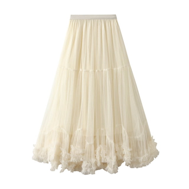 Gibobby mini faldas de mujer cintura elástica de para mujer, faldas de cintura alta, vestido de malla de color sólido(Beige, Talla única)