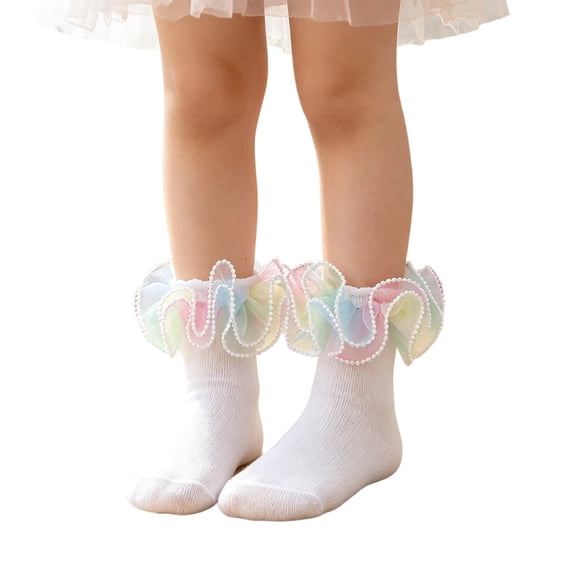 Abcomgle Girls Ruffle Socks 10-12 Years Old, Big Ruffle Socks | Girls Princess Eyelet Lace Sock, Comfortable Cotton Frilly Sock for Daily Wear Multicolor