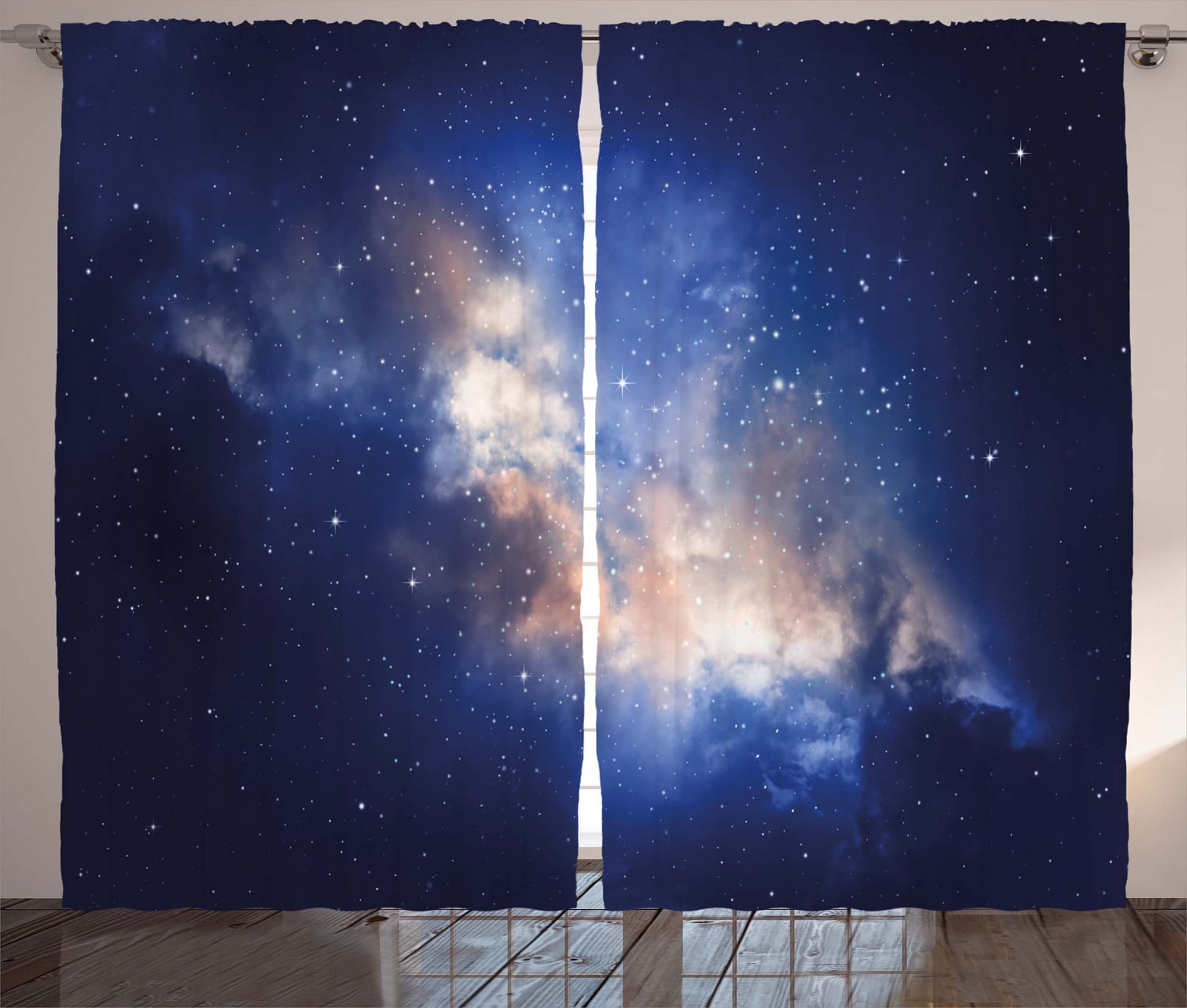 3D Universe Galaxy Blockout Photo Printing 2 Panels Drapes Fabric Window Curtain 