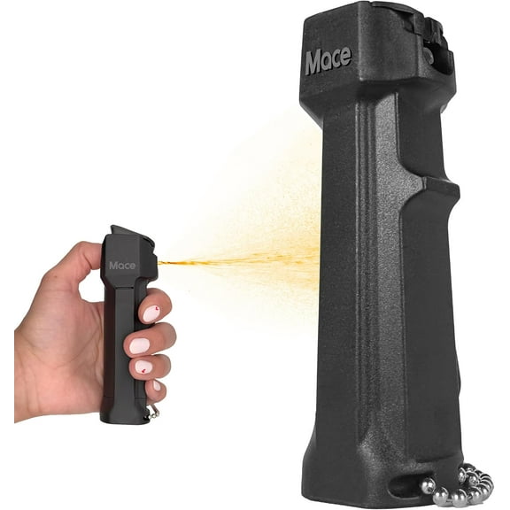 Mace Brand Triple Action Police Model Pepper Spray, 0.63 oz, 15 Feet Range, 3-in-1 Formula (OC, Tear Gas, UV Dye), Flip Top Safety Cap, Self Defense Pepper Spray for Women & Men - Black