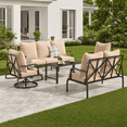 thumbnail image 4 of MAYEERTY 5-Piece Metal Frame Outdoor Patio Set with Swivel Chairs, 3-Seater Sofa, Loveseat and Coffee Table, 4 of 9