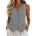 thumbnail image 2 of Sheghy Cotton Tank Top Women 100%Cotton Linen Look Striped Tank, Solid V Neck Button Sleeveless Spring Summer Top Gray XXL, 2 of 5