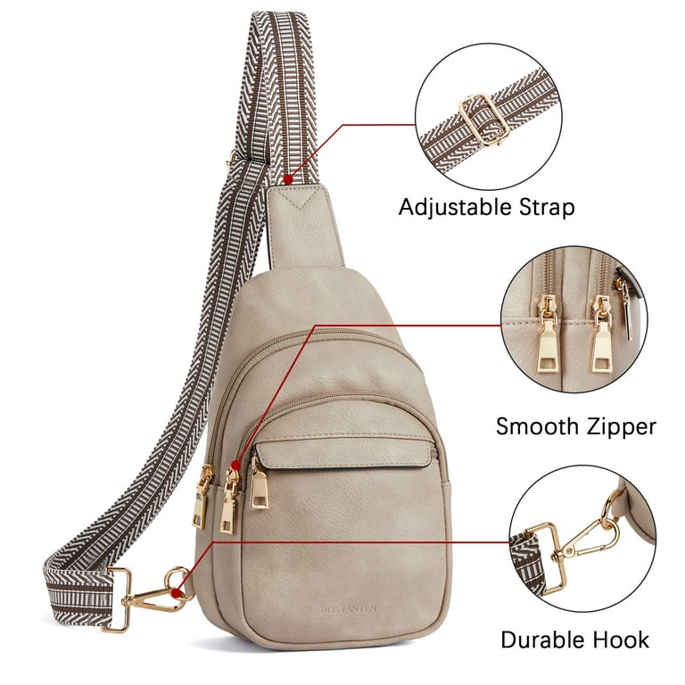 BOSTANTEN Sling Bag for Women Crossbody Purse Crossbody Bag Leather Chest  Bag with Adjustable Guitar Strap for Travel