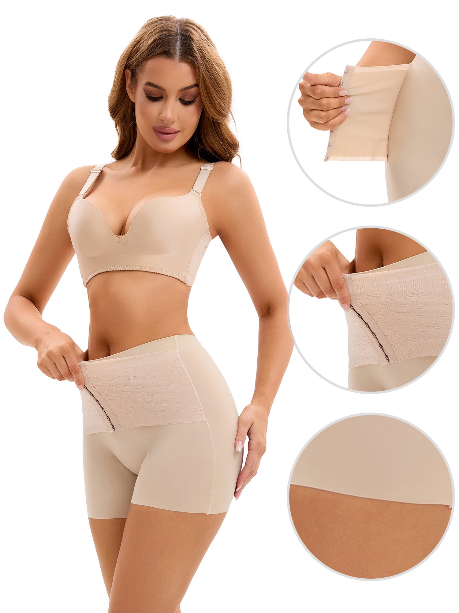 DARING DIVA Women's Tummy Control Shapewear Panties High Waist Boyshorts Beige L