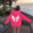 thumbnail image 4 of Cute Hoodie Sweatshirt for Girls Long Sleeve Pullover with Kangaroo Pocket Angel Wing Design Sweatshirt Casual Graphic Hoodies Pullover Tops for Spring and Fall(Watermelon Red,12-13 Years), 4 of 6