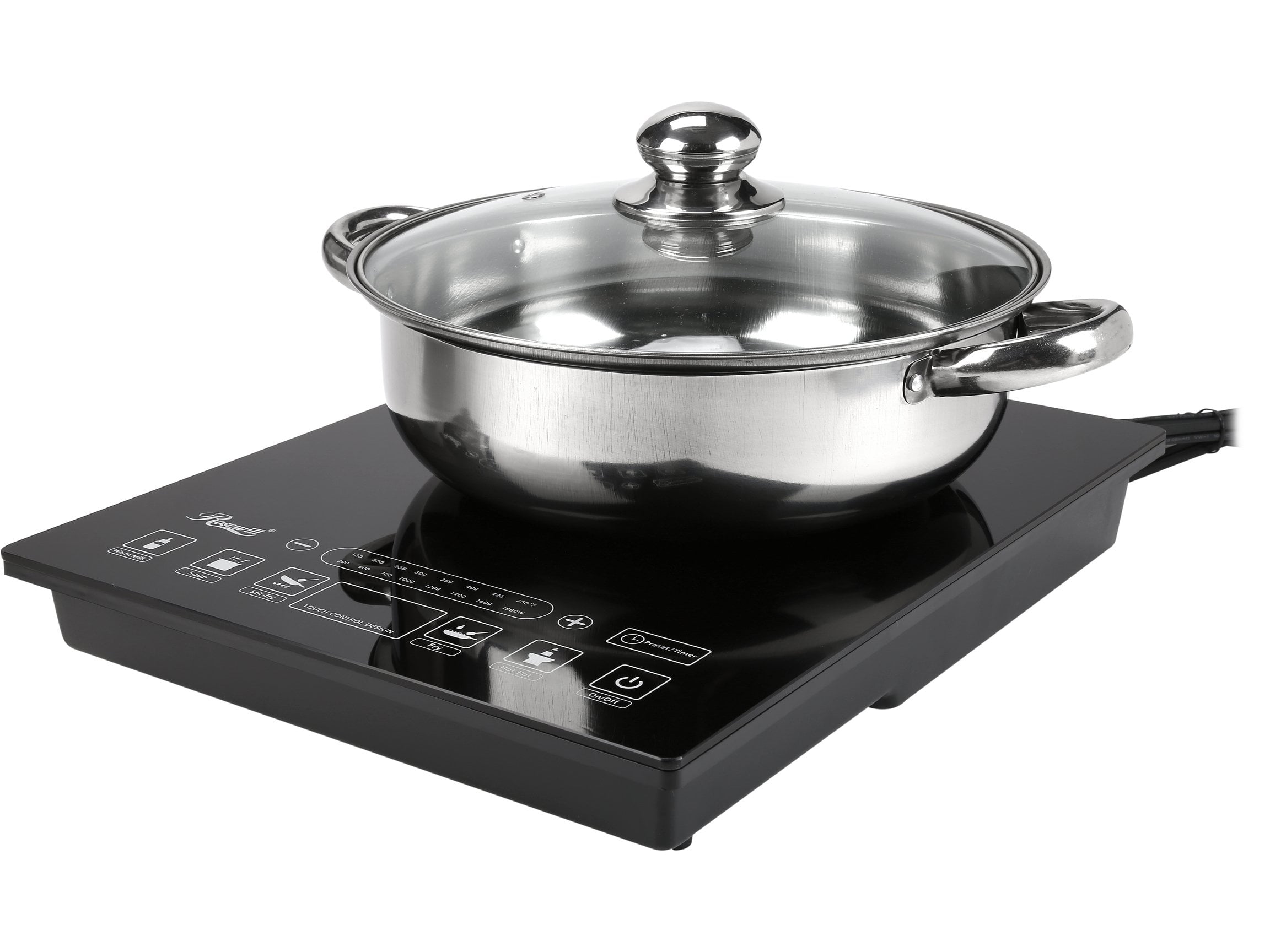 Rosewill 1800W Portal Induction Cooktop Burner | Large Digital Screen Display | 1800 Watt | 5 Pre-Programmed Cooktop Settings | Stainless Steel Pot Included | 10" 3.5 QT - RHAI-15001