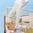 thumbnail image 2 of Casual Pants for Women Drawstring Side Button Straight Leg Summer Pants with Pockets, 2 of 5