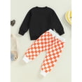 thumbnail image 3 of FEORJGP Little Boy 2 Piece Casual Outfits 6M 12M 18M 2T 3T 4T Toddler Baby Long Sleeve Sweatshirts Letter Print Pullovers Crew Neck Tops Checkerboard hion Comfy Daily Clothes for Spring Fall, 3 of 8