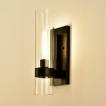 C Cattleya 1- Light Cylindrical Clear Glass Wall Sconce Black Black Matte
