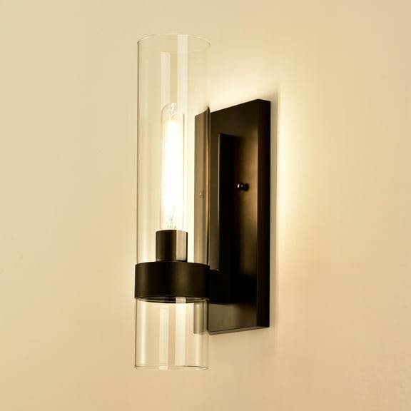 C Cattleya 1- Light Cylindrical Clear Glass Wall Sconce Black Black Matte