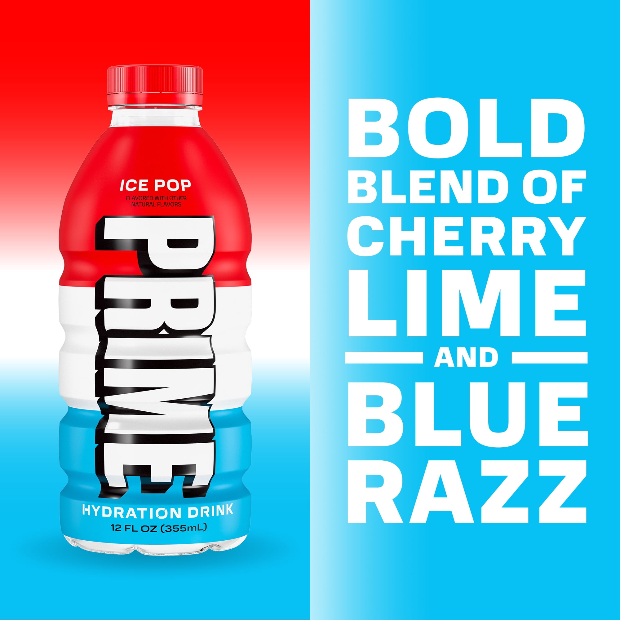 Prime Hydration Sports Drink, Ice Pop, Cherry Freeze, Berry Freeze, 12 fl oz, 15 Pack, Bottles